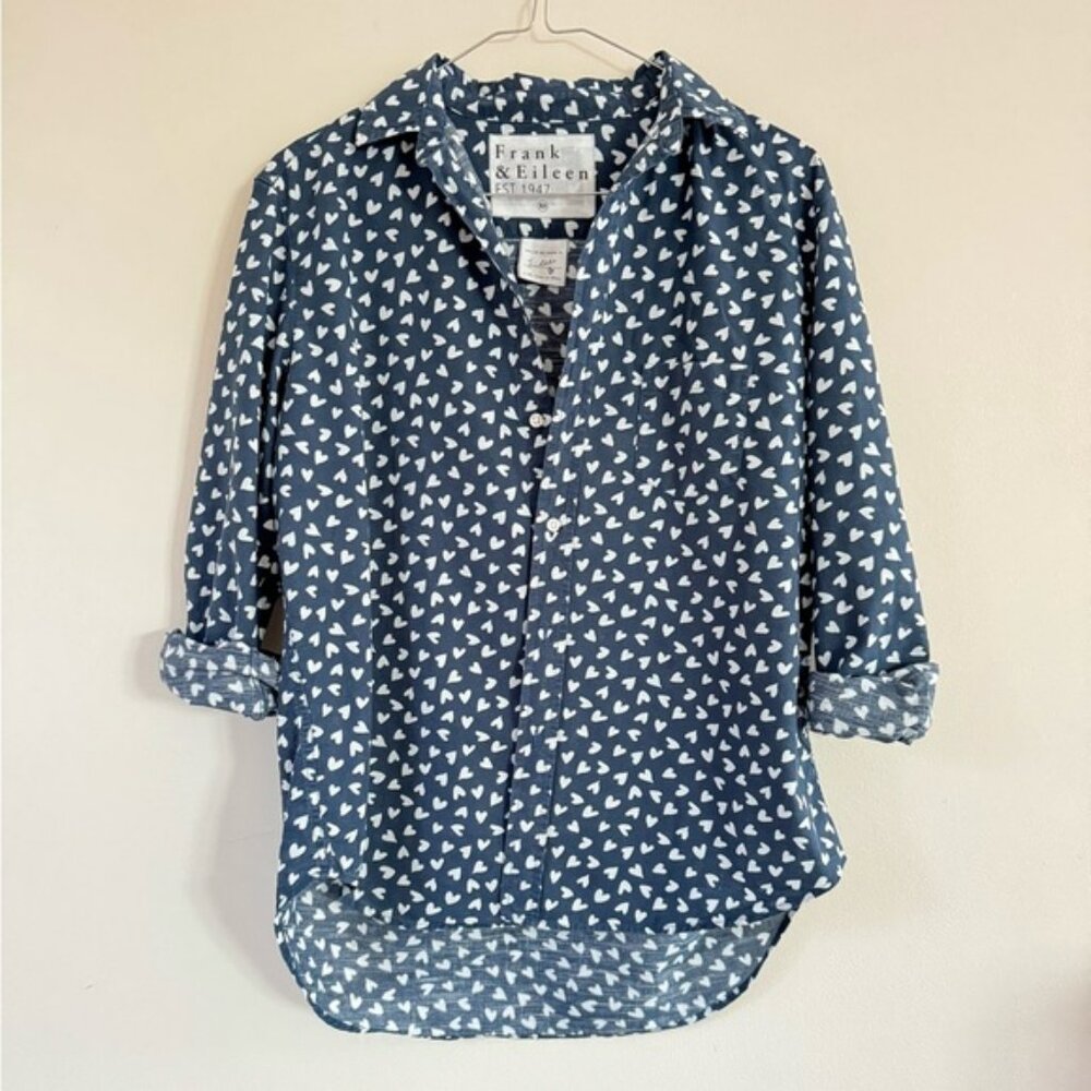 Frank & Eileen Relaxed Top Shirt Navy-White Heart print Size XS Blouse Eileen